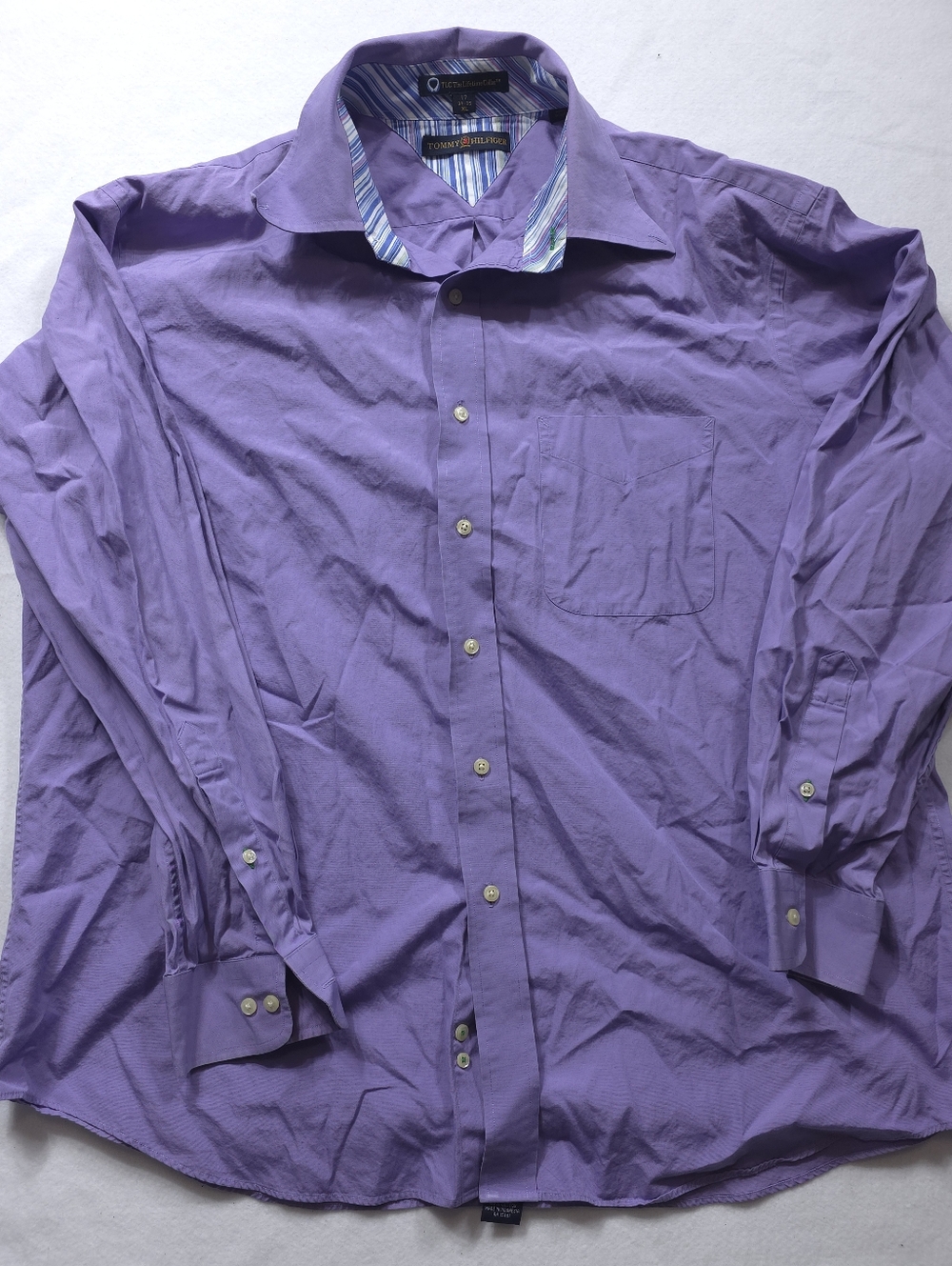 Tommy Hilfiger Men’s XL Purple Button Down Shirt TLC Lifetime Collar 17 34/35